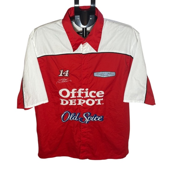 Nascar Tony Stewart #14 Old Spice Office Depot Short Sleeve Button Up Mens XL - Picture 1 of 9
